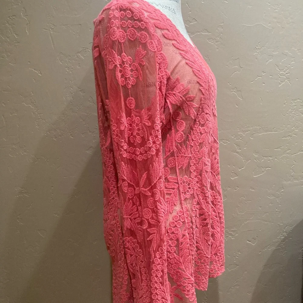 COPY - Sundance Coral Lace Embroidered Mesh Floral Tunic, Size Medium& XS - Picture 3 of 11